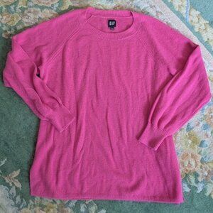 GAP Women Sz L Sweater Pink Raglan Sleeves Tunic Oversized 30% Merino 55% Nylon